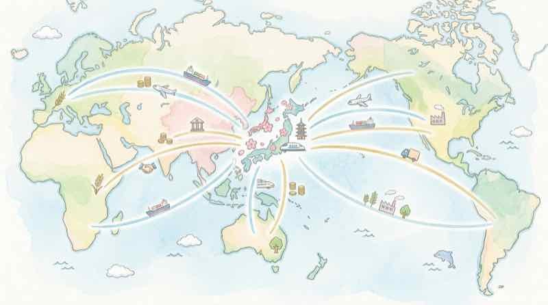 世界から注目される日本の総合商社モデルを象徴するグローバルなネットワークの図