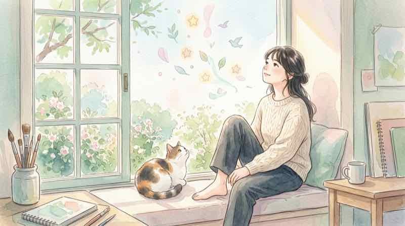 甘いものへの欲求と脳の仕組みを見つめる知的な女性のイラスト
