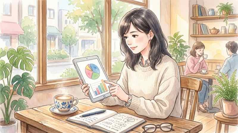 会員データと売上グラフを分析する女性