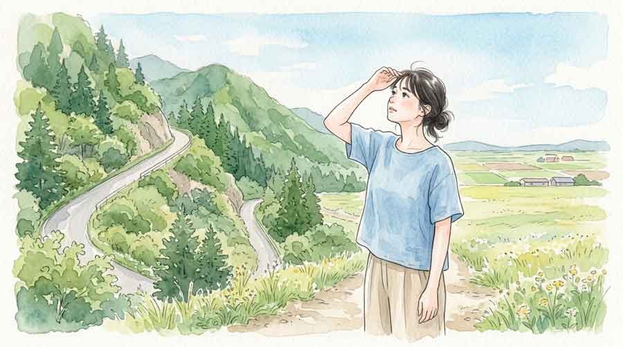 出雲のスピード型ランナーと箱根の山岳ランナーを見比べる女性のイラスト