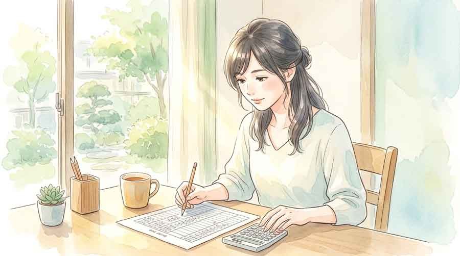 予選会のエントリー用紙と数字を確認する女性のイラスト