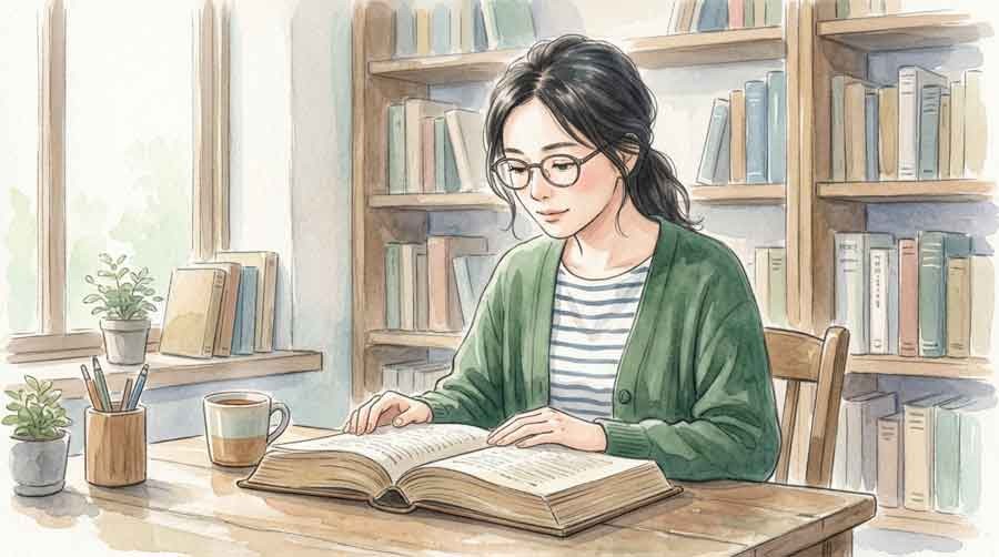 駅伝のルールブックを読み込む知的な女性のイラスト