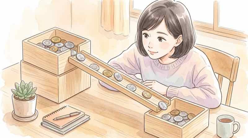 通常貯金が1300万円を超えたときのオートスウィングの仕組みを調べる女性