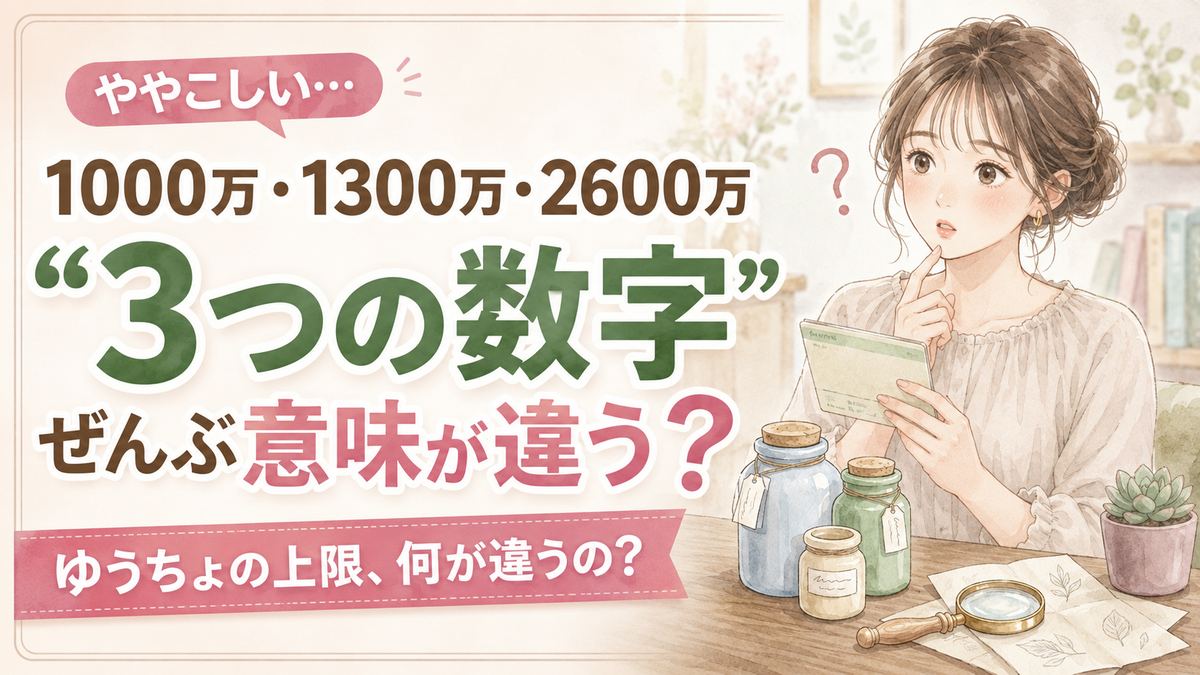 ゆうちょ銀行は1300万円までなのか、預入限度額と2600万円の違いを資料で整理する女性