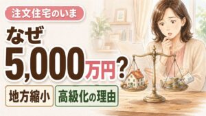 大和ハウス 注文住宅 5000万円の背景を住宅市場のデータで読み解く落ち着いた女性のイラスト