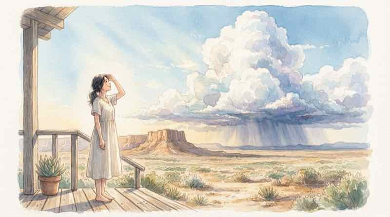 北米モンスーンで発達した積乱雲がグランドキャニオンの台地に短時間の強い雨を落とす様子