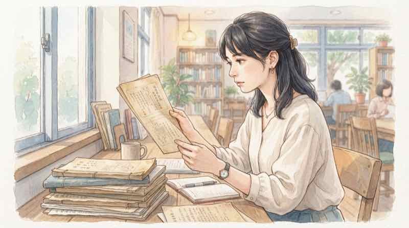 防災庁が必要になった背景を考えるイメージ。過去の災害の記録資料を読み込む女性