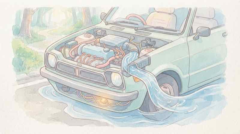 水没車のエンジン始動で起こる内部の損傷を示すイメージ