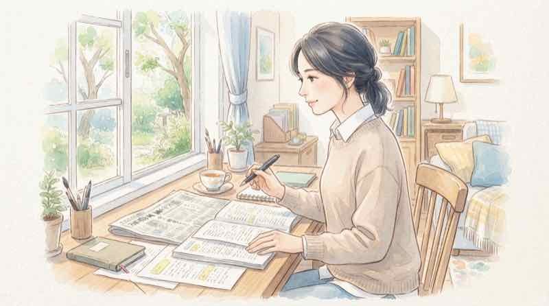 長期金利3%のニュースを見ながら国債の資料を確認する女性