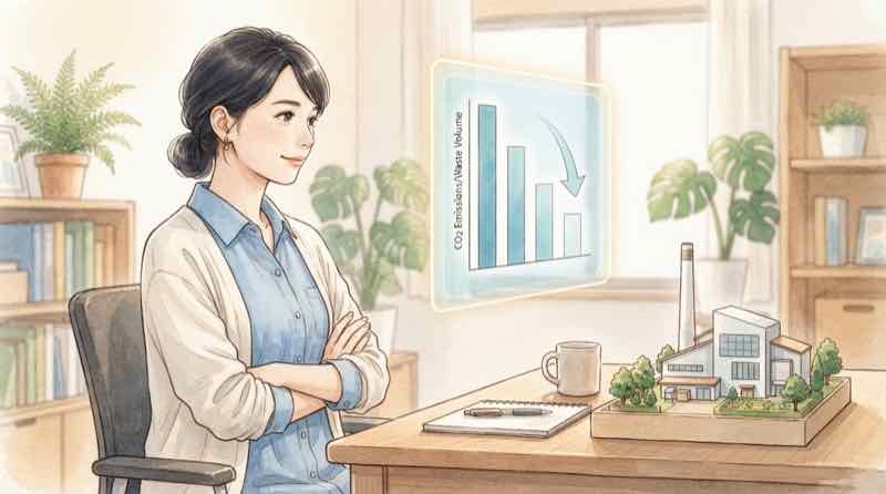 JFEのMOFでごみ処理場のCO2回収費用が変わるかを考える女性のイラスト