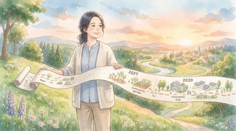 2030年のごみ処理場のCO2回収商用化に向けたロードマップを描いたイラスト