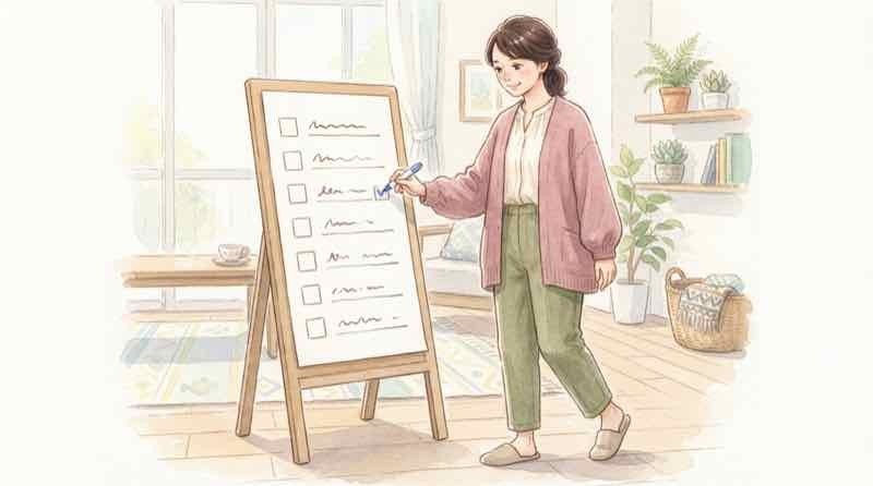 ソフトバンク社債の7つのリスクをチェックリストで確認する女性のイラスト