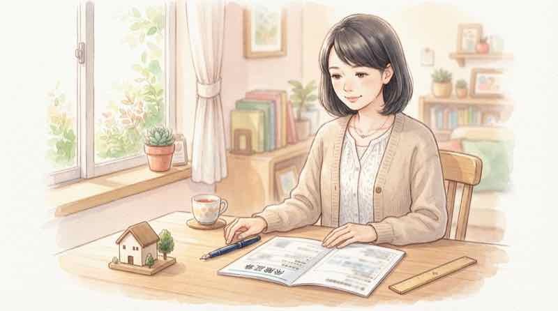 床下浸水は火災保険の対象になる？証券と45cmの数字を前に考える女性