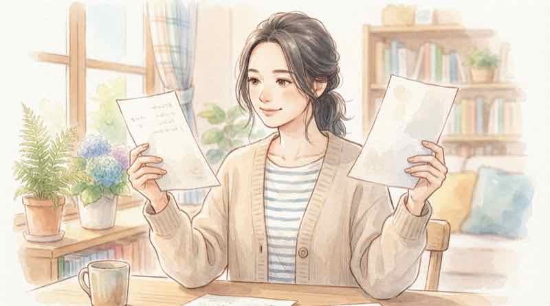 円高で得する人と損する人を表にまとめて比べる女性のイラスト